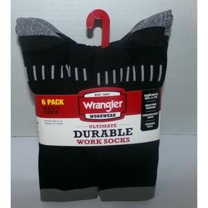 Wrangler Men's 6 Pack Ultimate Durable Work Crew Socks~BLACK~NIP